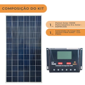 Segunda imagem do produto Kit Solar Placa Solar 335W com Controlador de Carga 30A 12V PWM