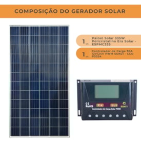 Segunda imagem do produto Kit Solar Placa Solar 335W com Controlador de Carga 30A 12V PWM