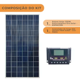 Segunda imagem do produto Kit Solar Placa Solar 335W com Controlador de Carga 60A 12V PWM