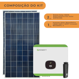 Segunda imagem do produto Kit Solar Policristalino 100kWh/mês com Inversor Growatt 1,5kW 220V