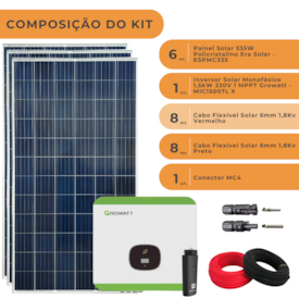 Segunda imagem do produto Kit Solar Policristalino 301kWh/mês com Inversor Growatt 1,5kW 220V