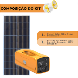 Segunda imagem do produto Kit Solar Portátil Para Barcos 120W  Bateria de Lítio 16A Ezpower