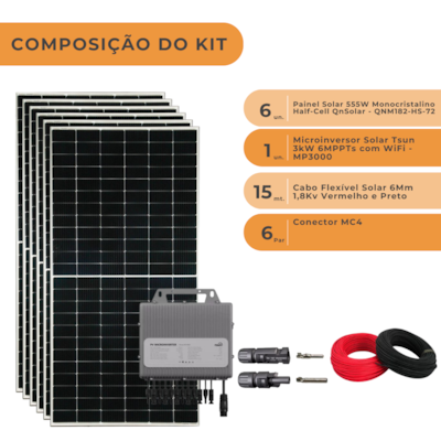 Segunda imagem do produto Kit Solar Residencial 399,6kW/mês Cabos MC4 TSUN 220V
