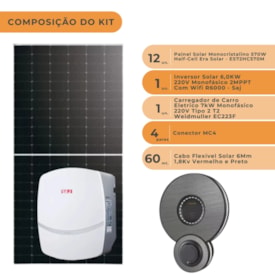 Segunda imagem do produto Kit Solar Residencial 842kWh/mês com Carregador Weidmuller Carro Elétrico