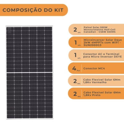 Segunda imagem do produto Kit Solar Residencial Canadian 165kWh/mês Microinversor Deye 220V