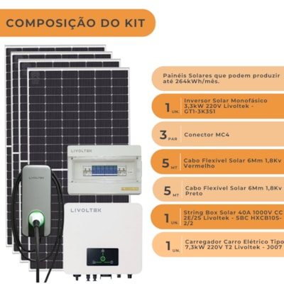 Segunda imagem do produto Kit Solar Residencial com Carregador de Carro Eletrico 7kW Livoltek 220V