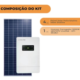 Segunda imagem do produto Kit Solar Rural 163kW/mês 48V/127V Inversor Livoltek
