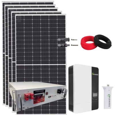 Kit Solar Rural 330kW/mês Canadian Inversor Growatt 48V/220V Bateria Lítio
