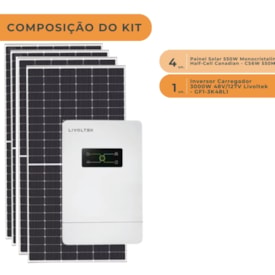 Segunda imagem do produto Kit Solar Rural 364kW/mês 48V/127V Inversor Livoltek