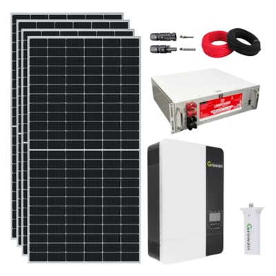 Kit Solar Rural 9.600W/dia com Inversor Growatt 3kW 48V/127V e Bateria de Lítio