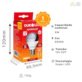 Segunda imagem do produto Lampada De Led 9w 12v Superled Ourolux E27 Bulbo Baixa 6500k