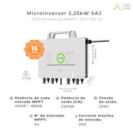 Segunda imagem do produto Microinversor 2,25kW 220V Monofásico 4MPPTs SAJ Com Wifi M2-2.25K S4