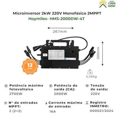 Segunda imagem do produto Microinversor 2kW 220V Monofásico 2MPPT Com WiFi Hoymiles - HMS-2000DW-4T