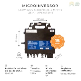 Segunda imagem do produto Microinversor Solar Apsystem 1,5kW 4MPPTs sem WiFi - QS1A