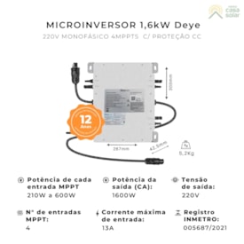 Segunda imagem do produto Microinversor Solar Deye 1,6kW 4MPPTs com WiFi - SUN1600G3