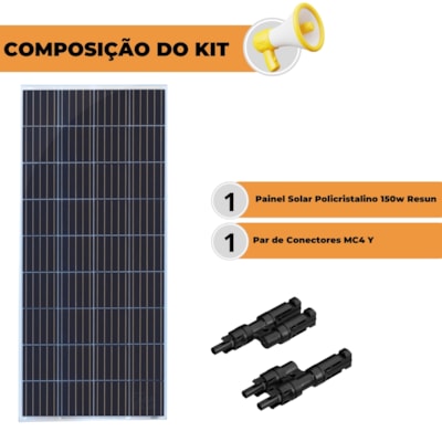 Segunda imagem do produto Painel 150W Resun Policristalino com Conector MC4 Y