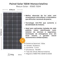 Painel Solar 155W Monocristalino Resun Solar - RS6E-155M