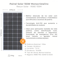 Painel Solar 155W Monocristalino Resun Solar - RS6E-155M Painel Solar 155W Monocristalino Resun Solar - RS6E-155M