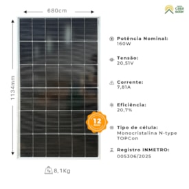 Segunda imagem do produto Painel Solar 160W Monocristalino com Conector - ZJNAC-160MS