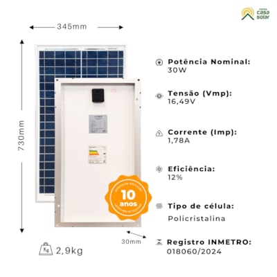 Segunda imagem do produto Painel Solar 30W Policristalino Kript - KRPF-30P