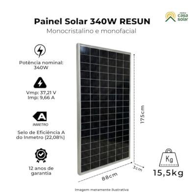 Segunda imagem do produto Painel Solar 340W Monocristalino Resun - RSM340M