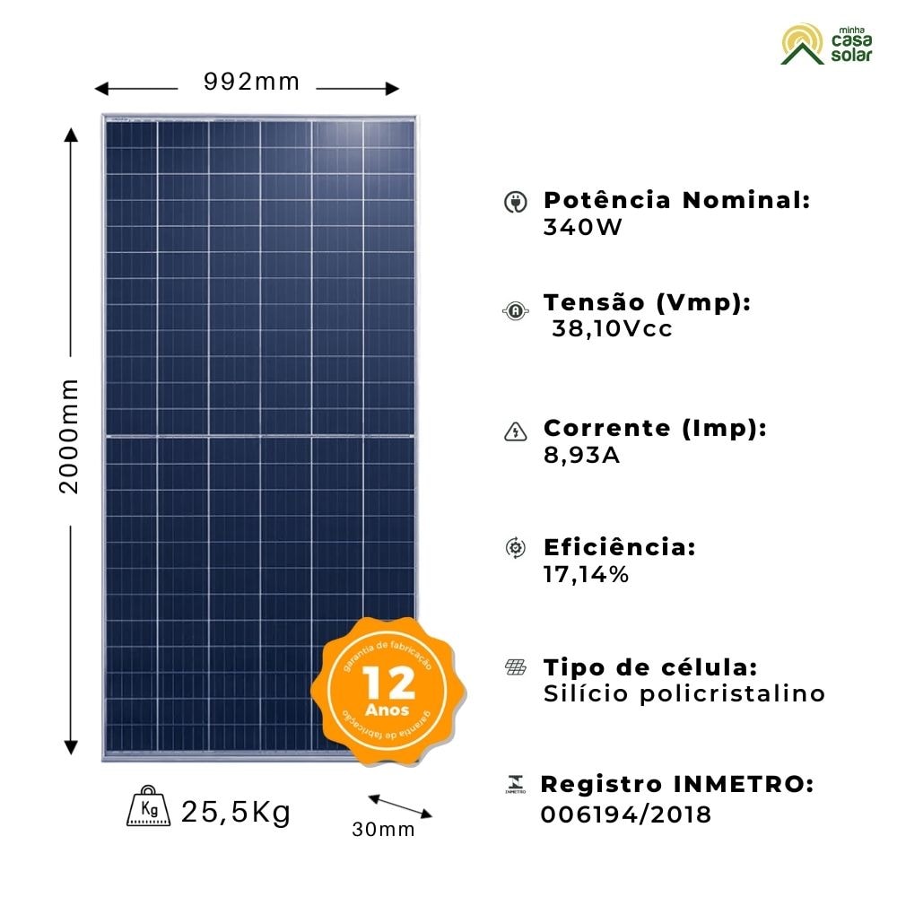 Painel Solar 340W Policristalino Half-Cell ZnShine (compatível