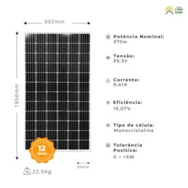 Segunda imagem do produto Painel Solar 370W Monocristalino SunEnergy - SUN370-72M