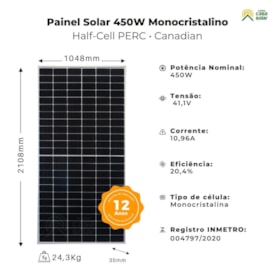 Segunda imagem do produto Painel Solar 450 W Canadian Solar Reembalado - CS3W 450MS