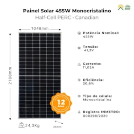 Segunda imagem do produto Painel Solar 455w Half-Cell Canadian Monocristalino - CS3W 455MS