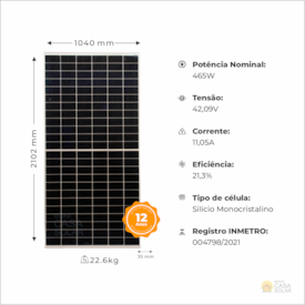 Segunda imagem do produto Painel Solar 465w Half-Cell Resun Monocristalino - RS7I-465M