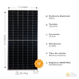 Segunda imagem do produto Painel Solar 550W Monocristalino OSDA - ODA550-36V-MHD