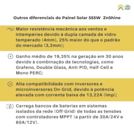 Segunda imagem do produto Painel Solar 555W Mono Half-Cell (compatível 550W) ZnShine - ZXM7-NPLD144
