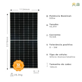 Segunda imagem do produto Painel Solar 555W Monocristalino Half-Cell QnSolar - QNM182-HS-72
                                            