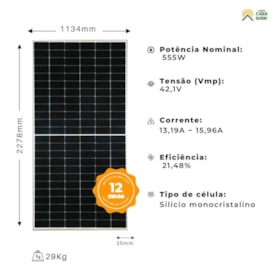 Segunda imagem do produto Painel Solar 555W Monocristalino Half-Cell ReneSola - RS6-555M-E3