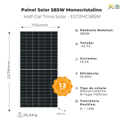 Segunda imagem do produto Painel Solar 585W Monocristalino Half-Cell Era Solar - ES72HC585M