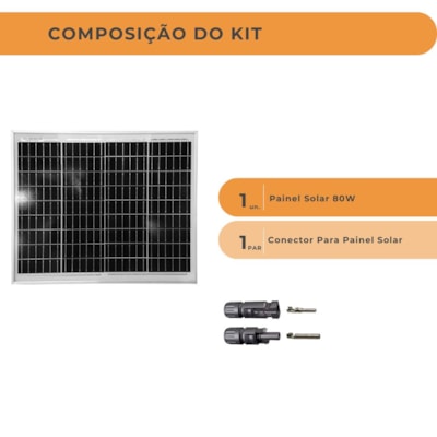 Segunda imagem do produto Painel Solar 80W Monocristalino com Conector
