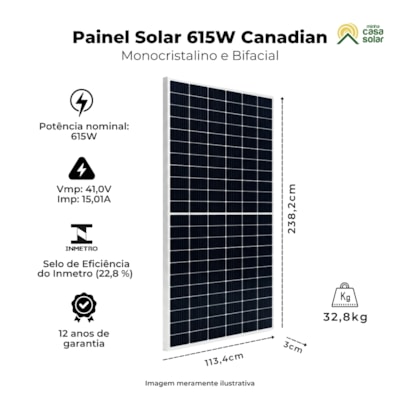 Segunda imagem do produto Painel Solar Canadian 615W Monocristalino Half-Cell Bifacial CS6.2-66TB