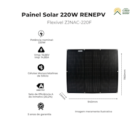 Segunda imagem do produto Painel Solar Flexível 220W Monocristalino Renepv - ZJNAC-220F