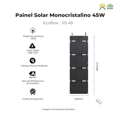 Segunda imagem do produto Painel Solar Flexível 45W Monocristalino Ecoflow PS 45