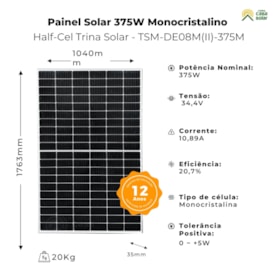 Segunda imagem do produto Painel Solar Fotovoltaico 375W - Trina Solar TSM-DE08M-375M
                                            