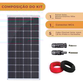 Segunda imagem do produto Painel Solar Monocristalino 155W Conector Mc4y Cabos