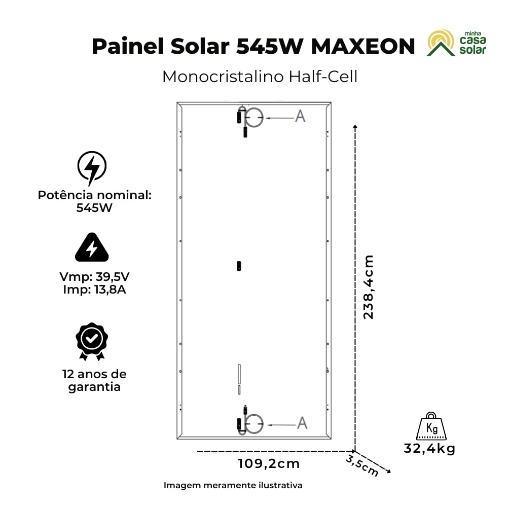 Painel Solar Monocristalino 545W Half-Cell Bifacial Maxeon SPR-P6