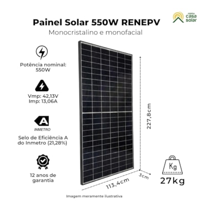 Segunda imagem do produto Painel Solar Monocristalino 550W Half-Cell Renepv - ZJNAC-550M