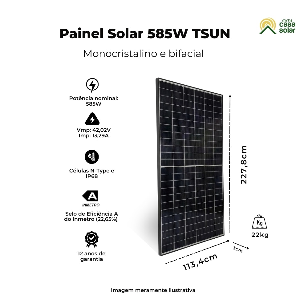 Painel Solar Monocristalino 585W Bifacial Tsun - TS585S8B-144GANT