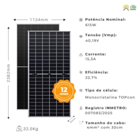 Segunda imagem do produto Painel Solar Monocristalino 615W Bifacial Half-Cell TOPCon ZY615G12RNHB-132
