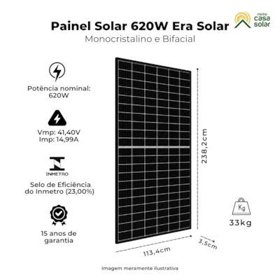 Segunda imagem do produto Painel Solar Monocristalino 620W Bifacial Ronma RM-620-182R/132TB