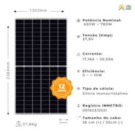 Segunda imagem do produto Painel Solar Monocristalino 650W Halfcell Bifacial Canadian