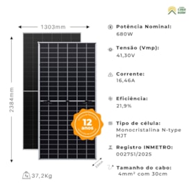 Segunda imagem do produto Painel Solar Monocristalino 680W Bifacial RenePV - Y680G12HNHB-132