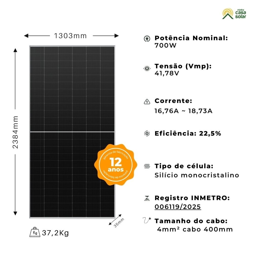Painel Solar Monocristalino 700W Half-Cell Bifacial Znshine ZX700S