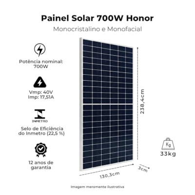 Segunda imagem do produto Painel Solar Monocristalino 700W Half-Cell Honor HY-M12/132H-700